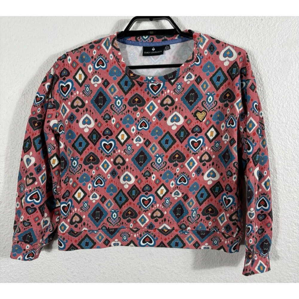 Emily Lovelock Tessa Sweatshirt Womens Size Small Pink Cotton Cropped 3/4 Sleeve